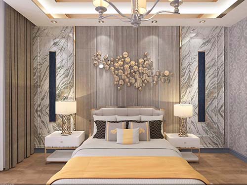 A case study of wall splicing decoration in luxury bedroom