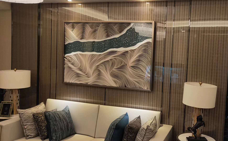 树皮纹树脂板沙发背景墙装饰效果